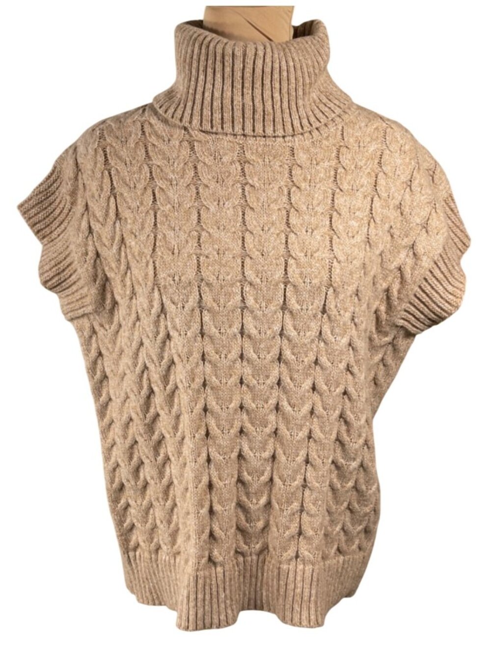 Unbranded Sweater Turtleneck Tan Vest Cable knit Size M Medium